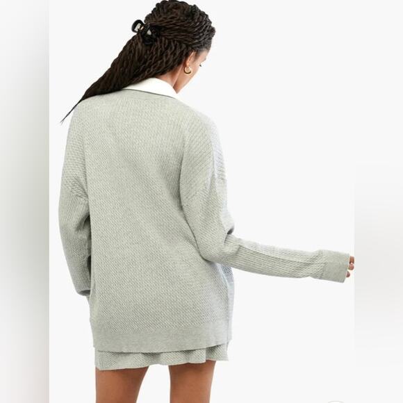 WeWoreWhat Varsity Cardigan Sweater Button Front Long M/L Heather Grey NWT - Picture 2 of 16